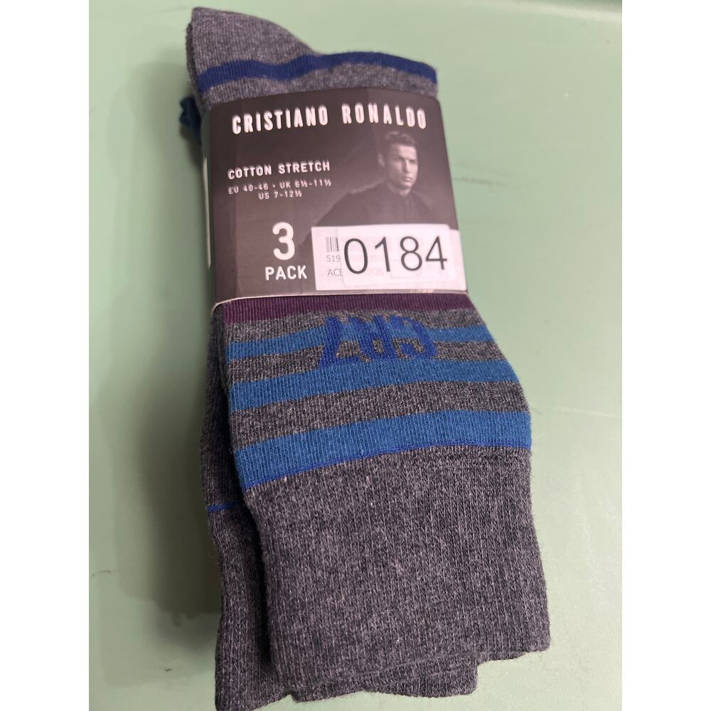 Cristiano Ronaldo Mens Crew Socks 3 Pack Multicolor Stripe Size 7-12.5